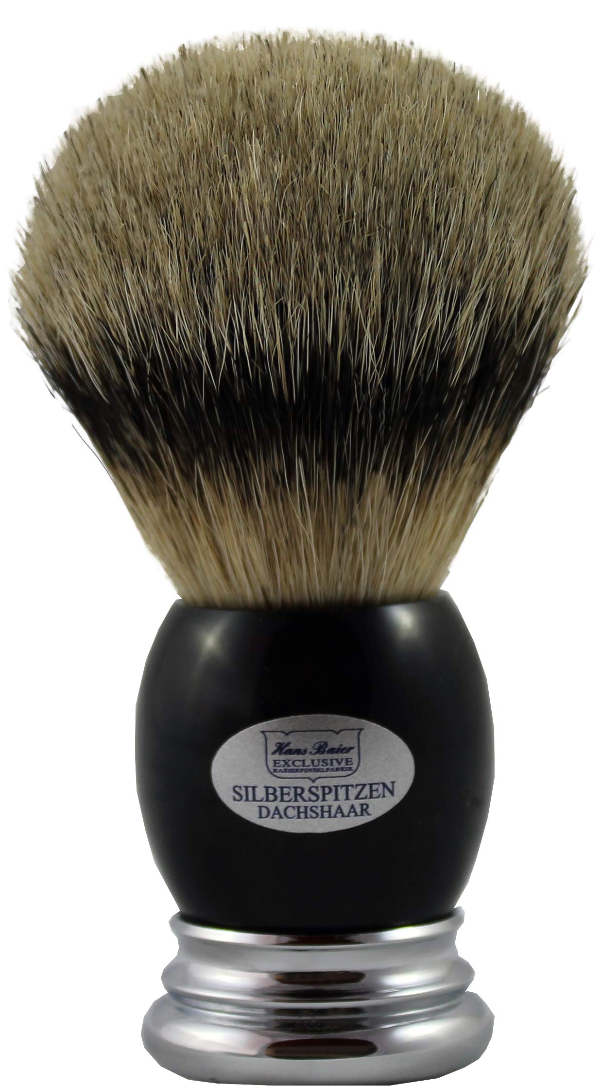 Hans Baier Exclusive Brocha de Afeitar Plata Punta Real Cuerno oscuro con pie de metal
