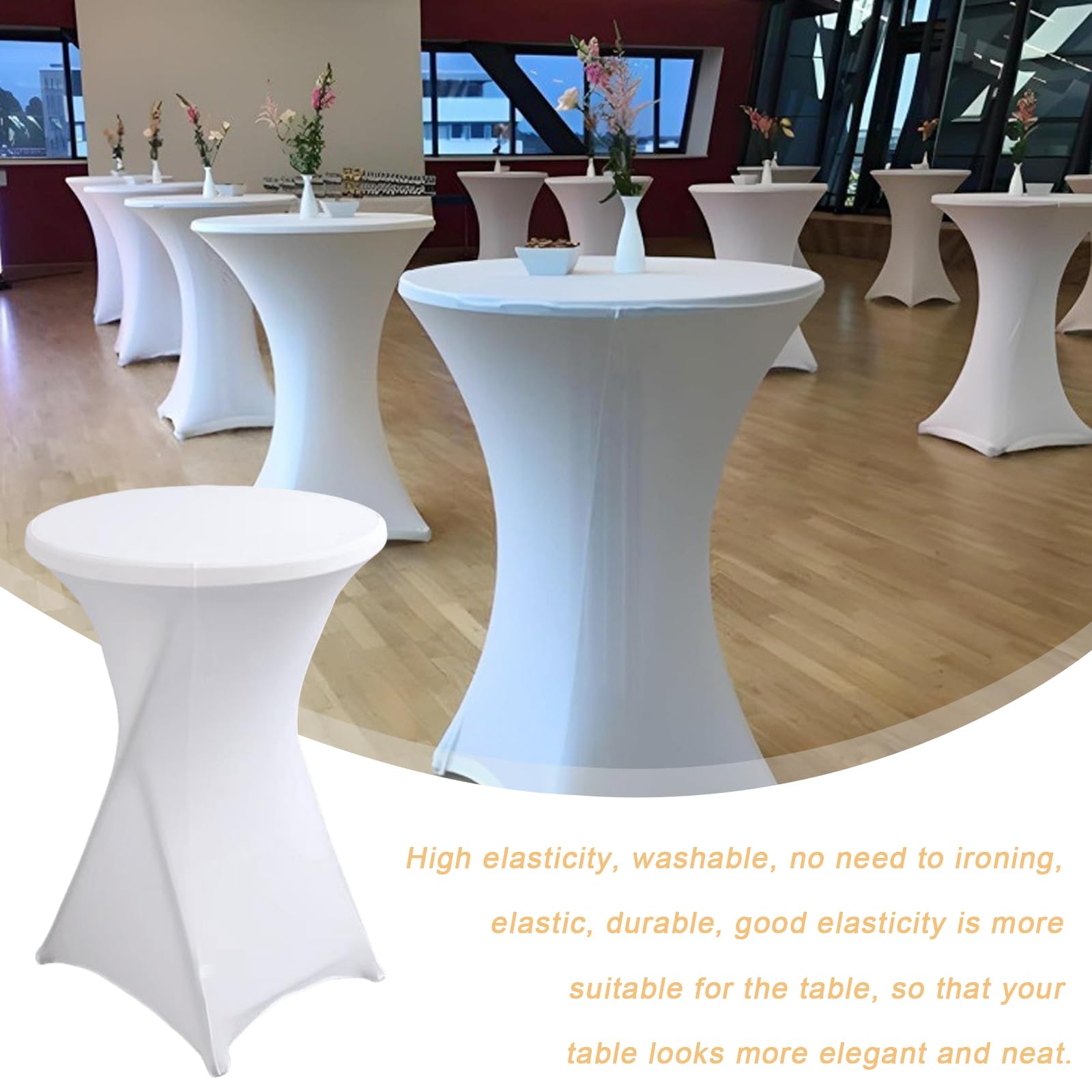 BORDEAG Juego de 3 fundas elásticas para mesa alta, 60 x 110 cm, fundas elásticas para mesas altas, para bares, restaurantes, banquetes, hoteles, fáciles de limpiar, color blanco
