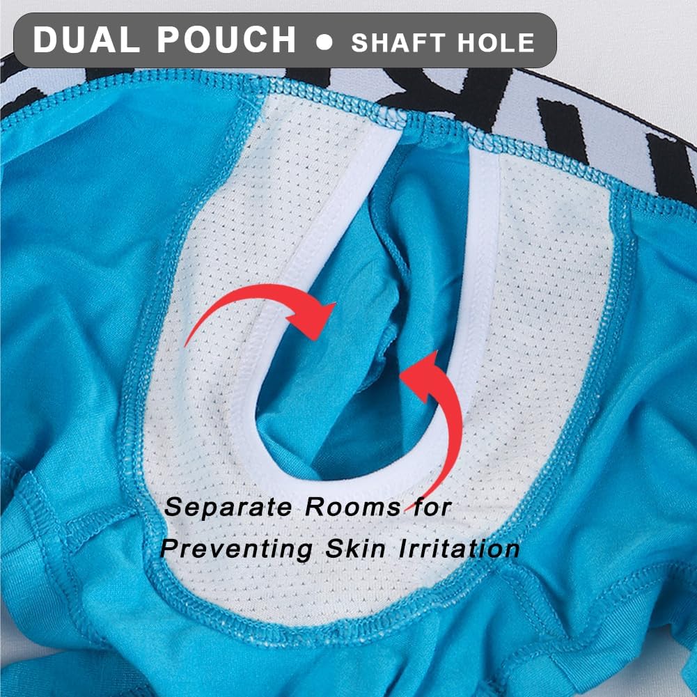 Mens Fly Pouch Trunks Separate Front Open Underwear 2 Pairs Breathable Bulge Boxer Briefs Short & Long Leg - Image 4