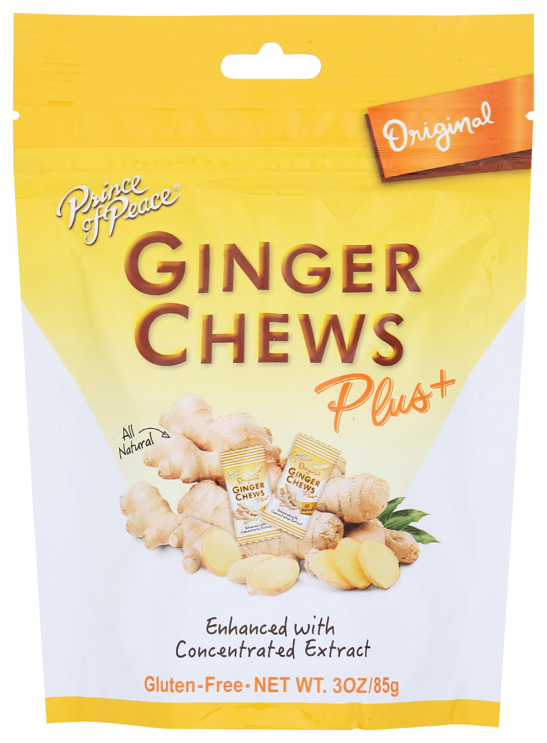 Prince Of Peace Original Flavor Ginger Chew Plus+, Gluten Free, 3 Ounces (Pack of 6)