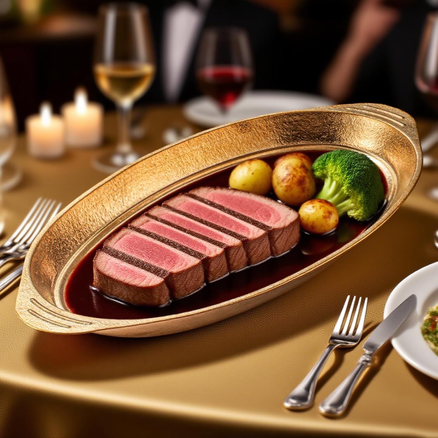 Titanium Fish Plates Oval Serving Dishes Large Capacity Dual-Ear Design, Extra-Thick Flat Bottom Perfect for Camping, Picnics, Outdoor Dining & Home Use RT070T (L)