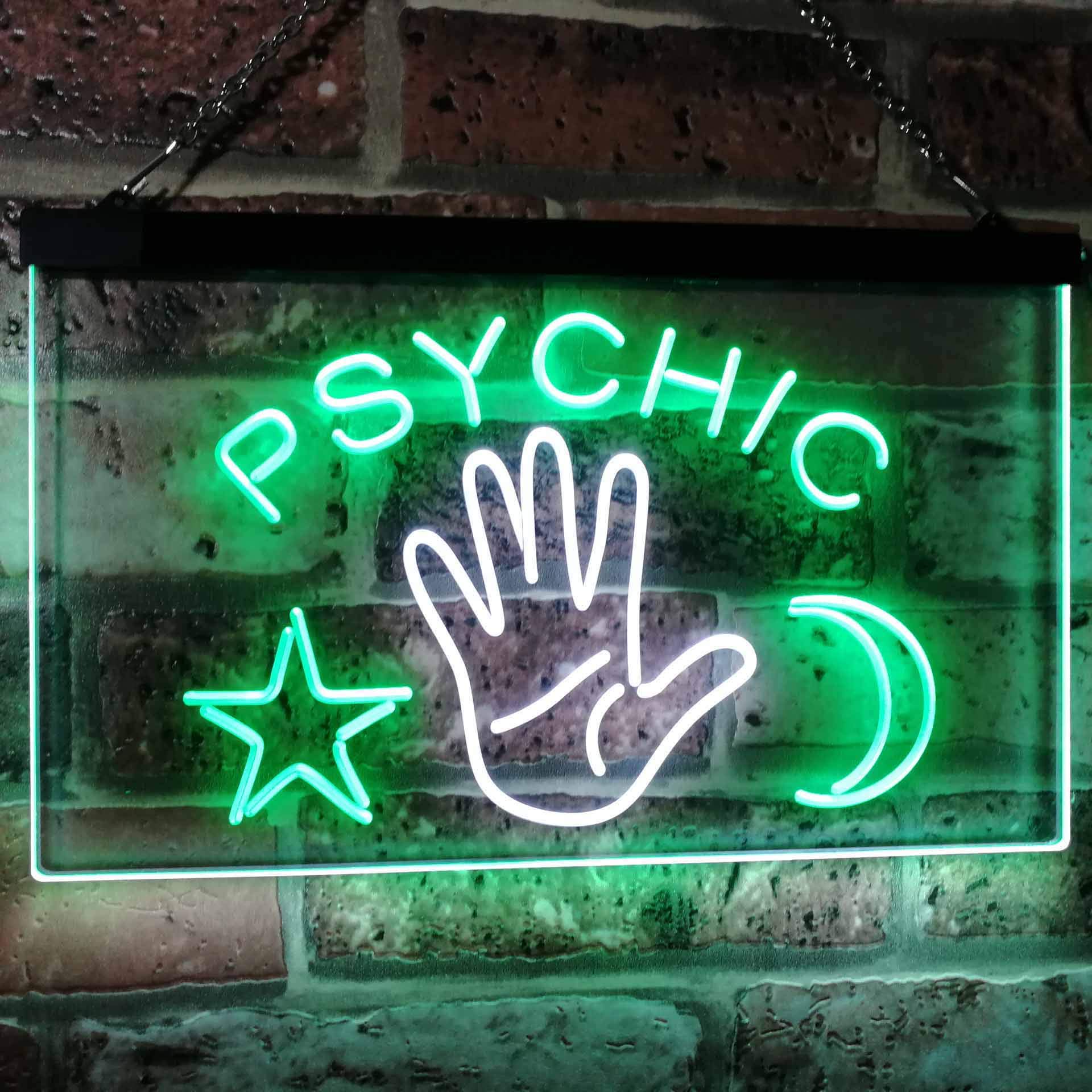 ADVPRO Psychic Reader Star Moon Boutique Bedroom Décor Dual Color LED Neon Sign White & Green 24