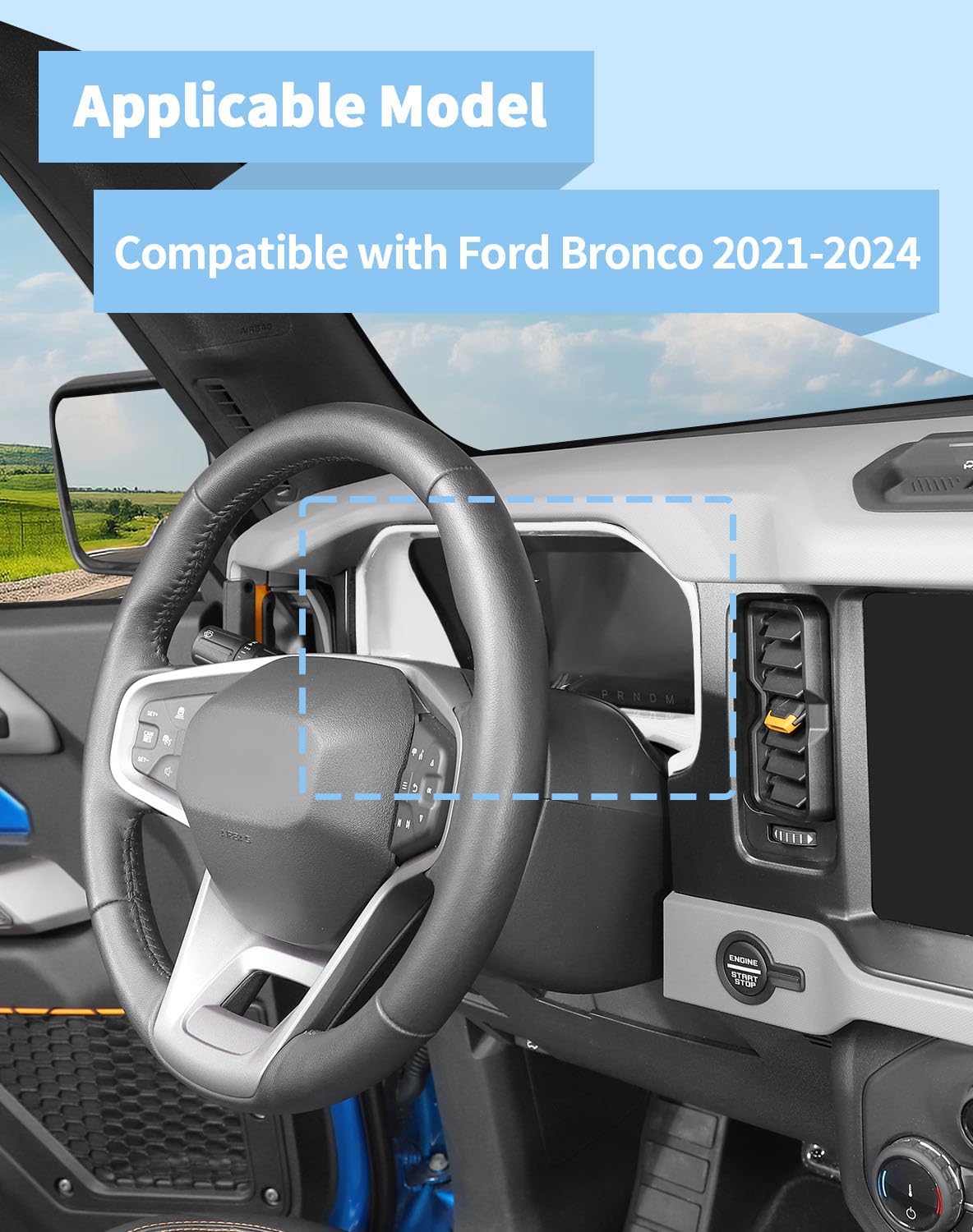 Voodonala Center Console Dashboard Panel Cover Trim Compatible with Ford Bronco Accessories 2021 2022 2023 2024, White