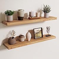 Vista 33 de Axeman Estantes flotantes de madera de olmo rústico para pared, estante de pared de 48 x 8 pulgadas de profundidad con soporte invisible, estantes