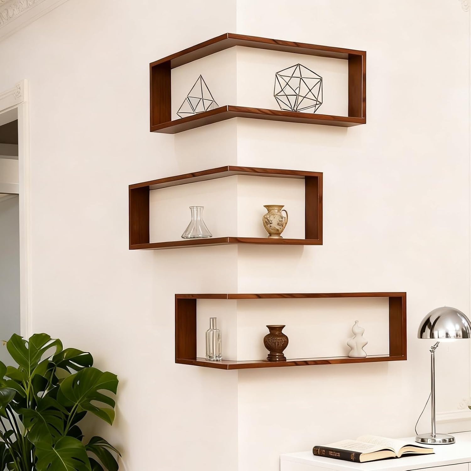 Illuminated Corner Shelves with Remote, Smart LED Corner Shelf with Light for Figurines, Collectibles & Ornaments, Floating Wall Mounted Lighted Display Rack for Home Decor (with Light)