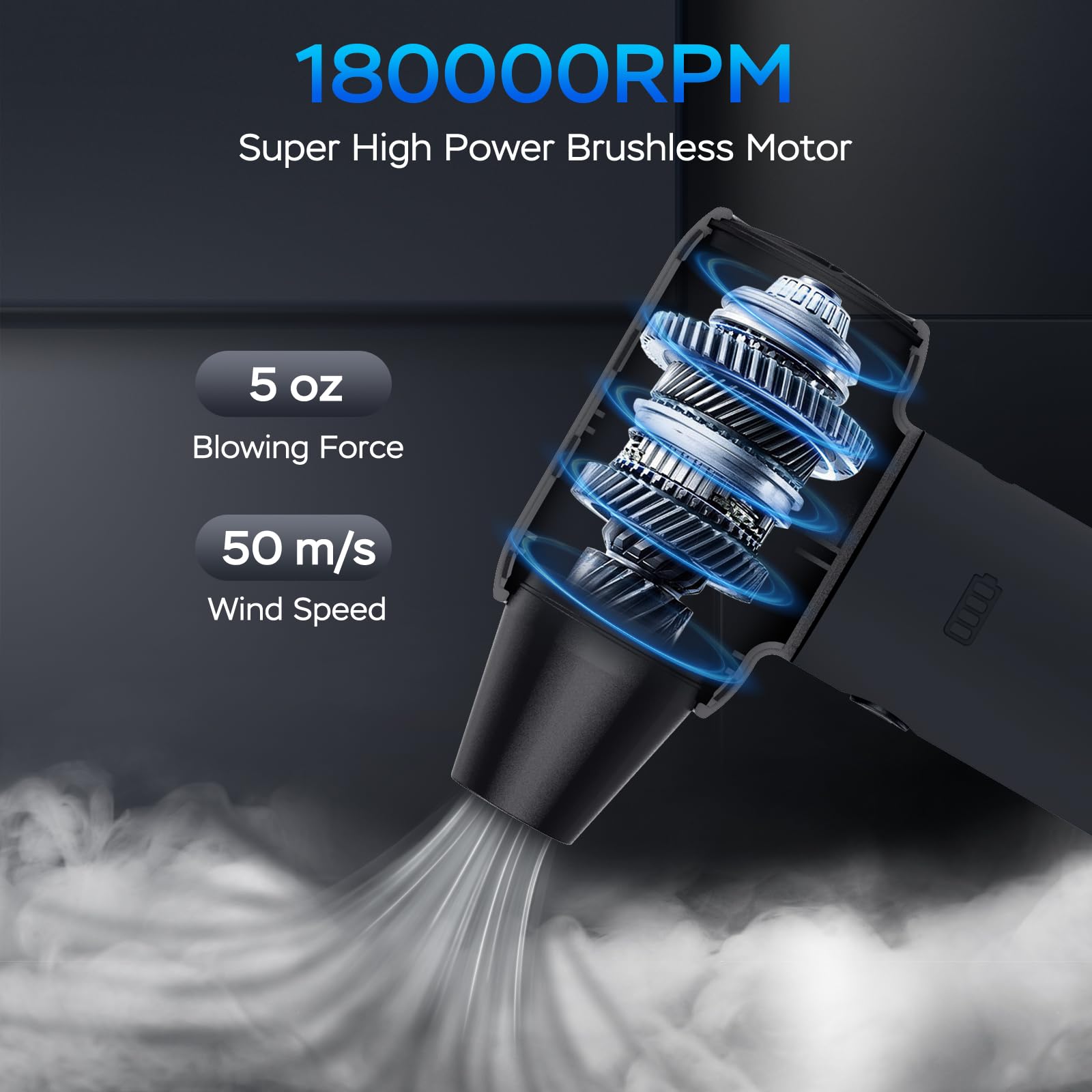 Compressed Air Duster,180000RPM Electric Duster Air Blower,Cordless Rechargeable Mini Dust Blower,3 Gear Jet Fan for PC Keyboard Computer Car Outdoor House Cleaning-Black