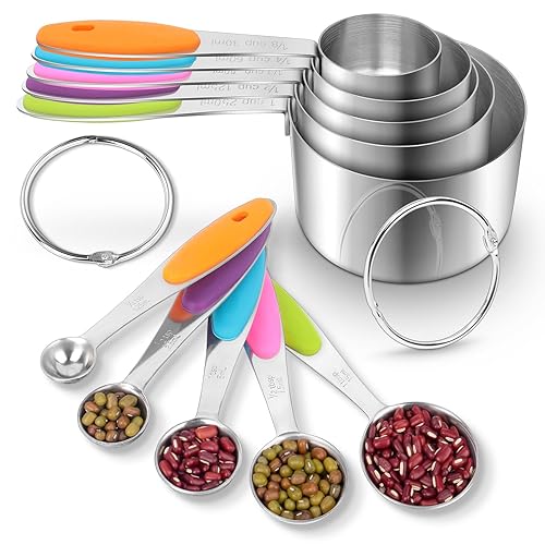 Measuring Cups and Spoons Set Stainless Steel-Measuring Spoons Liquid Stackable Metric Measuring Scoop for Baking or Cooking,Kitchen Cake Decorating Supplies Measuring Cup Organizer - 10pcs - multicolour
