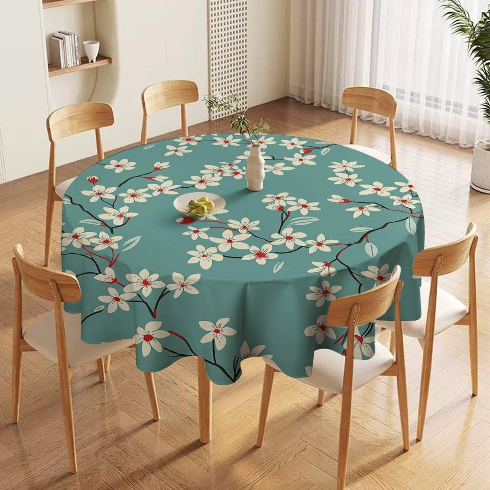 Nappe ronde anti-tache en tissu rouge imperméable pour protéger la table