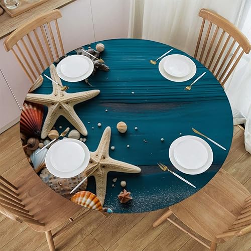 Vista 120 de Pardick Mantel redondo ajustable con diseño de flores de arte en acuarela con mantel elástico, mantel elástico redondo, impermeable, lavable, se