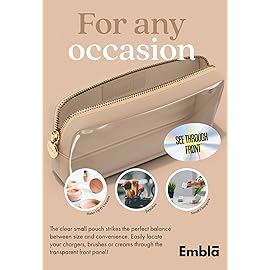 Embla Clear Cosmetic Bag Makeup Case, Clear Zipper Make Up Pouch and Toiletry Travel Tote, Cute Skincare Pouches for Women Girls, Preppy Purse Cosmetic Organizer, Small Makeup Bags, Sand