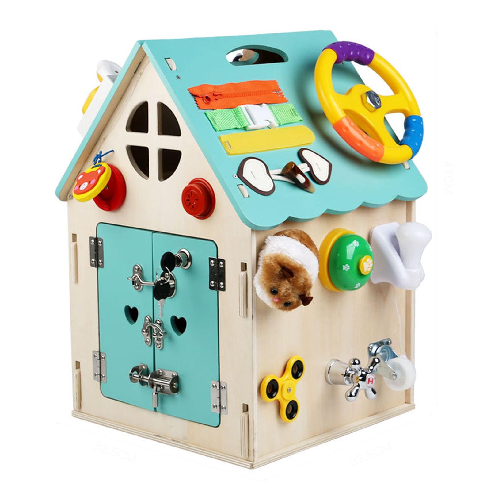 Casa ocupada de Madera Montessori, Cubo de Actividades de Habilidades para la Vida, Juguete sensorial y de motricidad Fina para niños pequeños,Blue