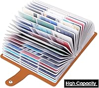 Vista 3 de Soporte grande para tarjetas de visita con 96 ranuras para tarjetas, soporte para tarjetas de crédito RFID de cuero, tarjeta de crédito estilo libro