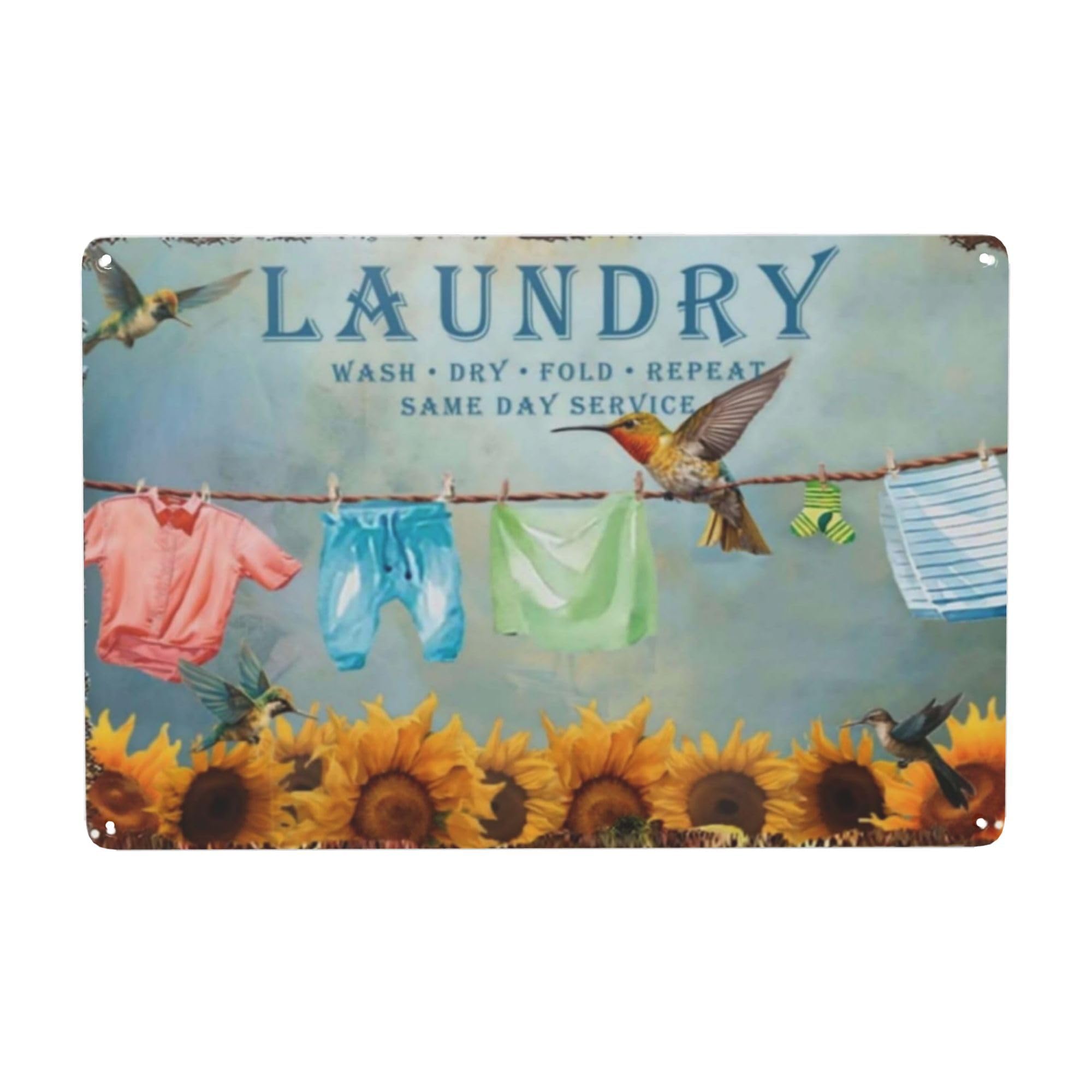 Lifewheel Vintage Laundry Room Wall Art Decor - Wash Fold Dry Repeat Tin Sign With Funny Message For Farmhouse Shelf, Garden, Bathroom - Retro Boho Metal Poster For Home Decoration - 8X12 Inches