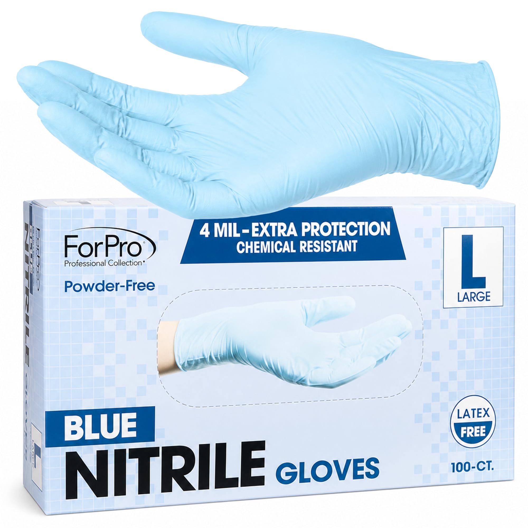 ForPro Disposable Nitrile Gloves, Chemical Resistant, Powder-Free, Latex-Free, Non-Sterile, Food Safe, 4 Mil