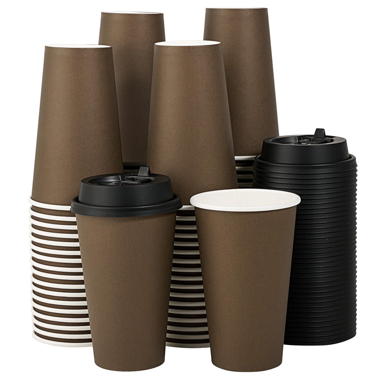 LITOPAK Lot de 100 tasses à café jetables en papier marron de 473,6 g avec couvercles, pour café chaud, eau, jus ou thé, tasses à café en papier chaud pour la maison, le restaurant, le magasin et le