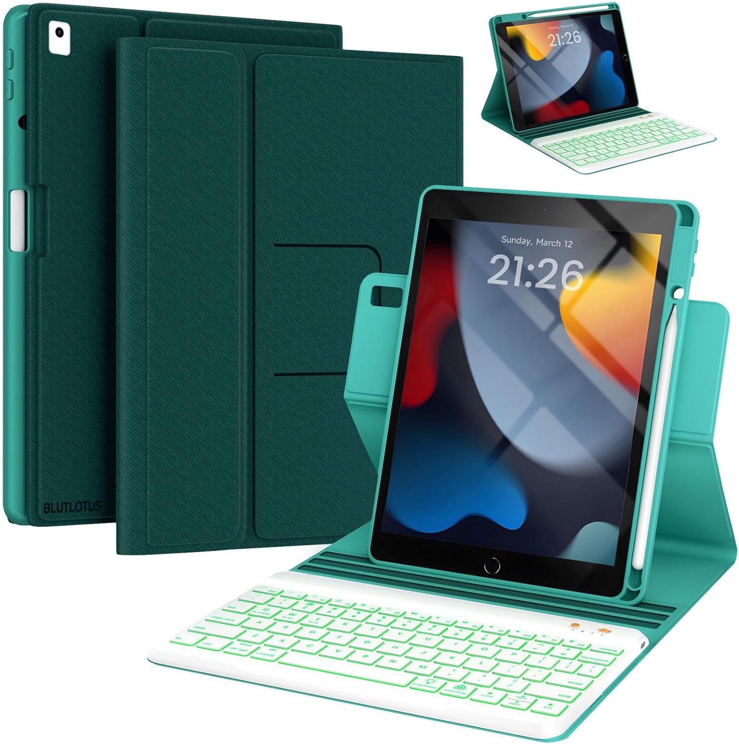 Keyboard Case for iPad 9th/8th/7th Generation 10.2 inch,360° Rotatable iPad Pro 10.5-inch Air 3 Case with Pencil Holder,7 Color Backlit Bluetooth Keyboard Folio Cover (Rose Gold)