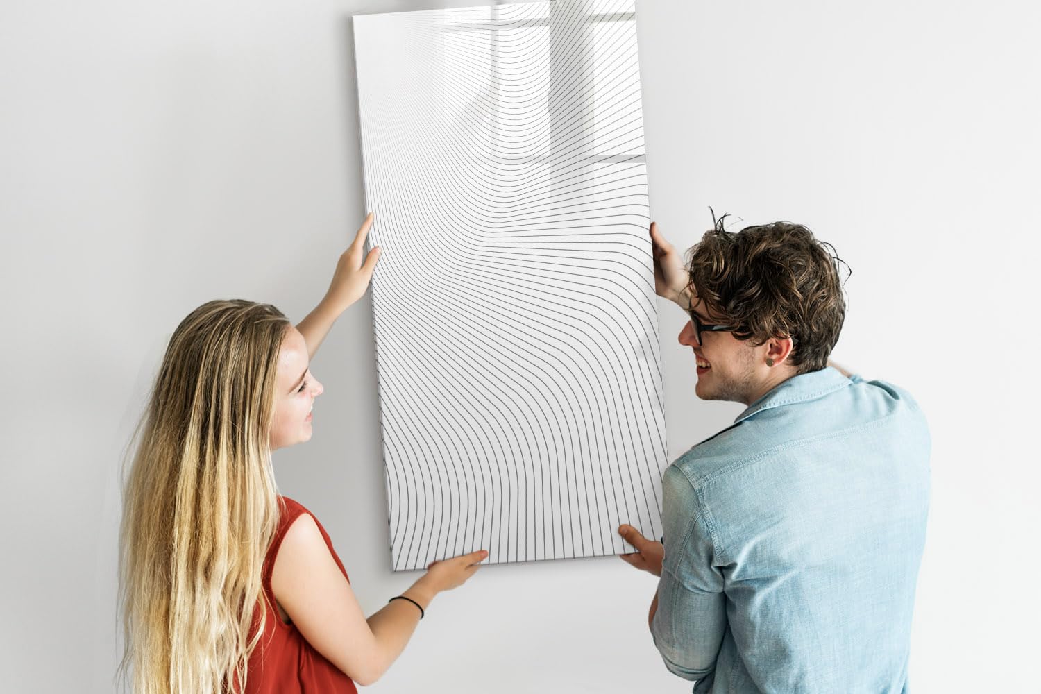 Lavagna in vetro magnetica da parete 60x120 cm | Linee grigie