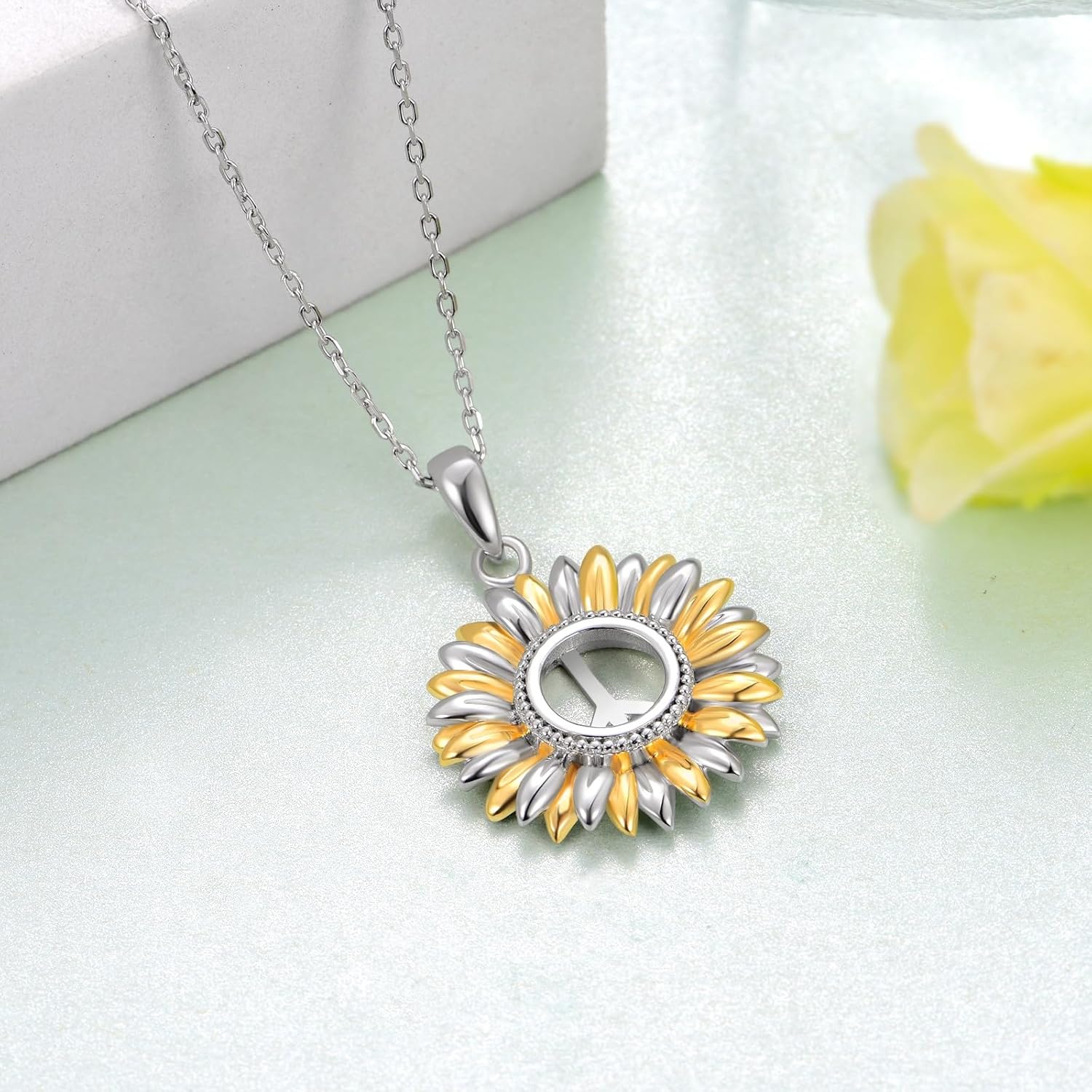 TYSO Peace Sign Necklace 925 Sterling Silver Sunflower Peace Sign Necklace Peace Symbol Pendant Peace Sign Jewelry Gifts For Women - Image 3