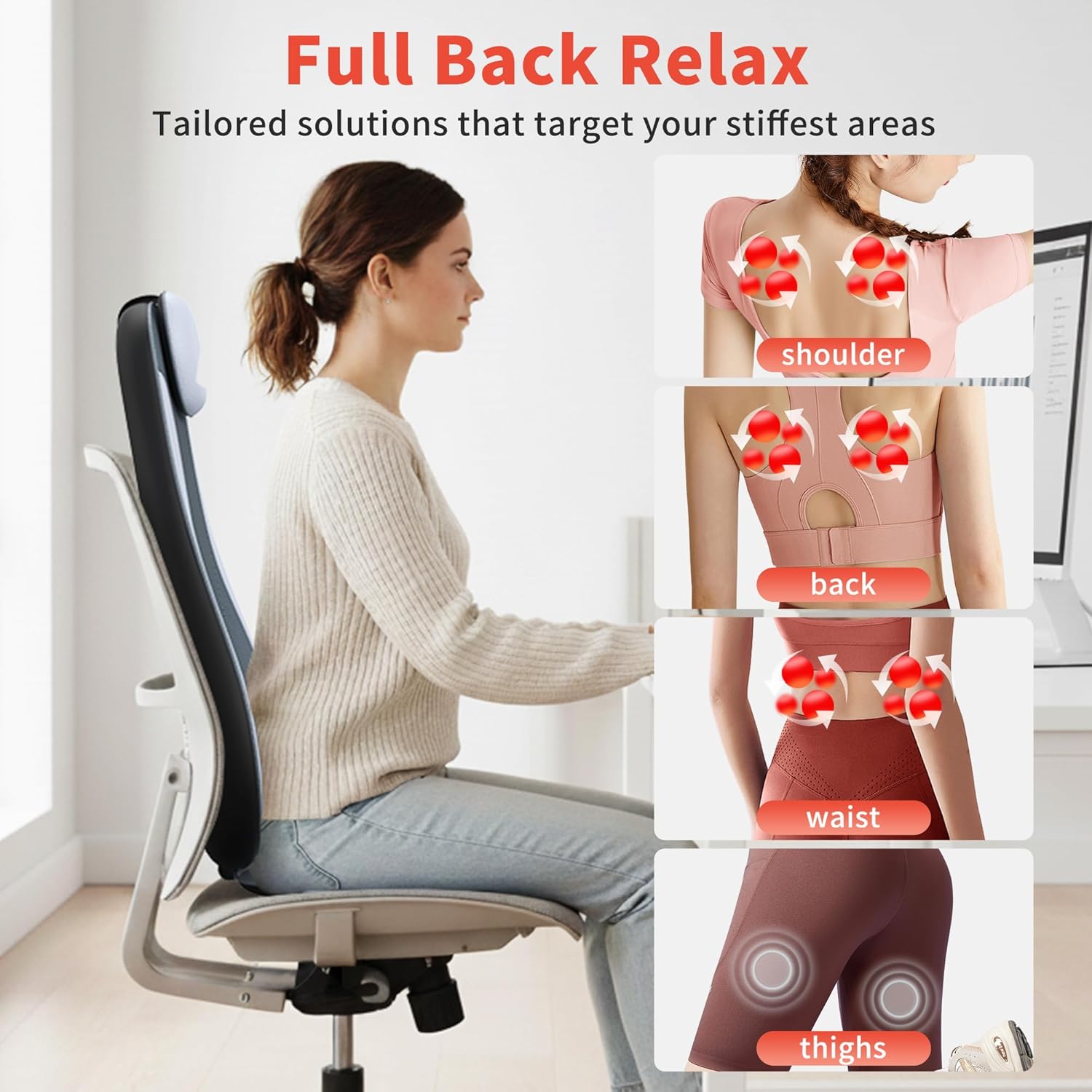 Shiatu Back Massager with Heat & Cooling, Kneading Rolling Vibration Chair Massager for Deep Tissue Pain Relief, Massage Chair Pad for Home & Office - Image 5