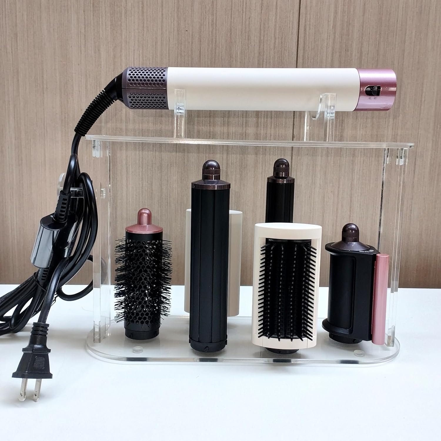 storage holder compatible with airwrap of dyson and airwrap attachments, acrylic 6 holes airwrap stand storage, countertop organizer airwrap styler rack compatible with airwrap accessories
