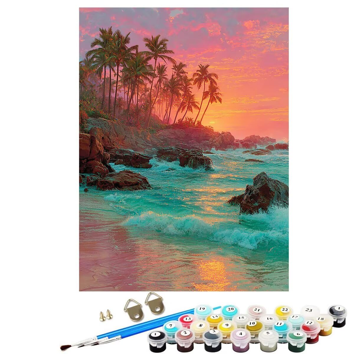 Sonnenuntergang Landschaft Malen Nach Zahlen Erwachsene, Paint by Numbers Adult Anfänger Kreativ Set Heimwerk Malen Nach Zahlen Kinder Pinsel und 36 Acrylfarbe Als, Deko Wohnzimmer 60 x 80 cm BJHWK634