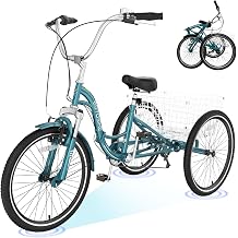 H&ZT Adult Tricycle, 3 Wheeled Bike, Trike Cruiser Bike, with 7-Speed Gear, Parking Brake Handle, Low Step, Large Rear Basket, Elderly Friendly, for Men, Women, and Teens