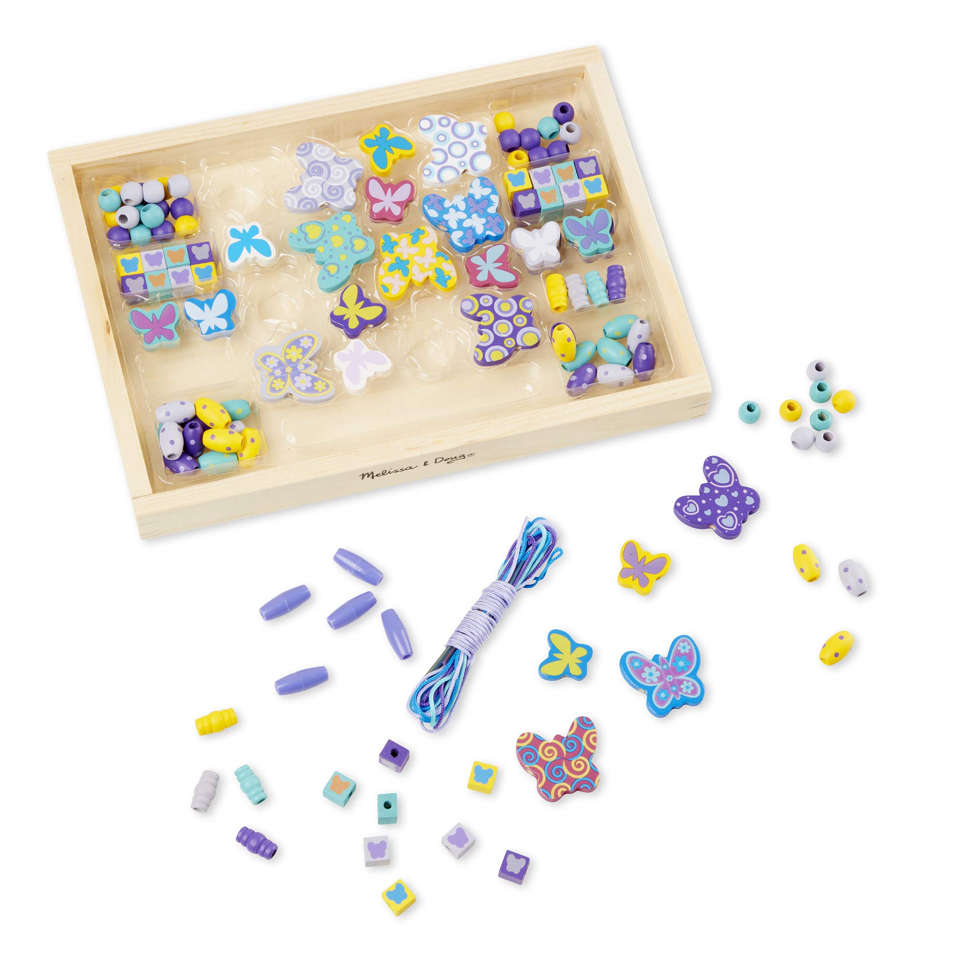 Melissa & Doug - Holzperlen-Set Schmetterlinge, 120 Perlen, Für das Designen von Armbändern und Schmuck, Für Kinder ab 4 Jahren