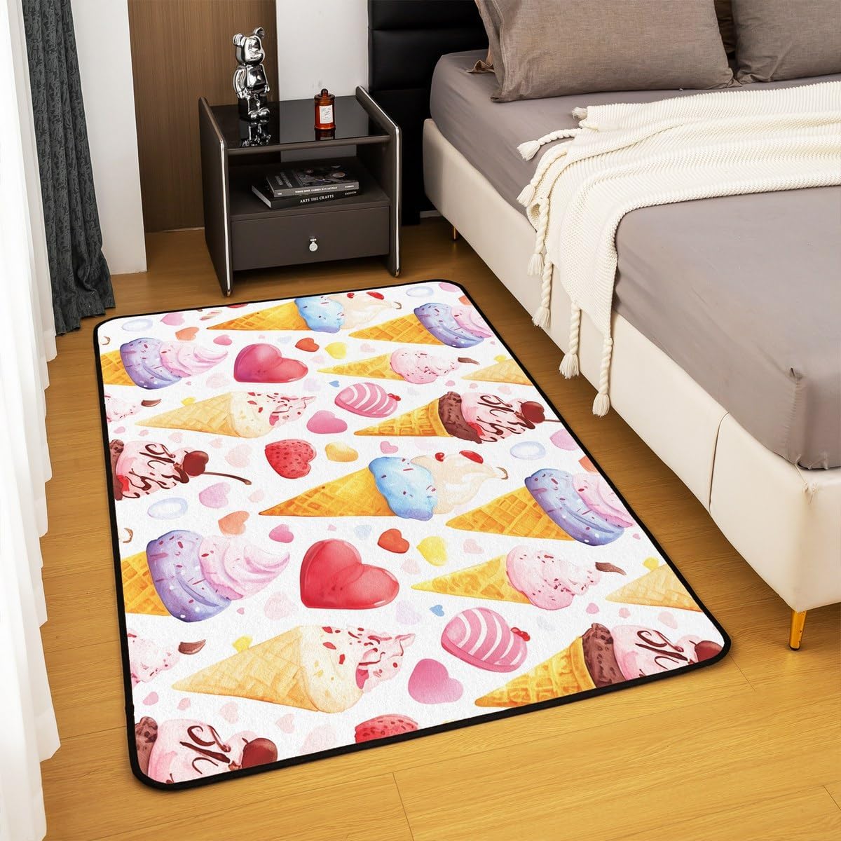 Feelyou Ice Cream Area Rug 5x7 Summer Food Print Indoor Floor Mat Colorful Decorative Carpet Dessert Theme Indoor Floor Mat