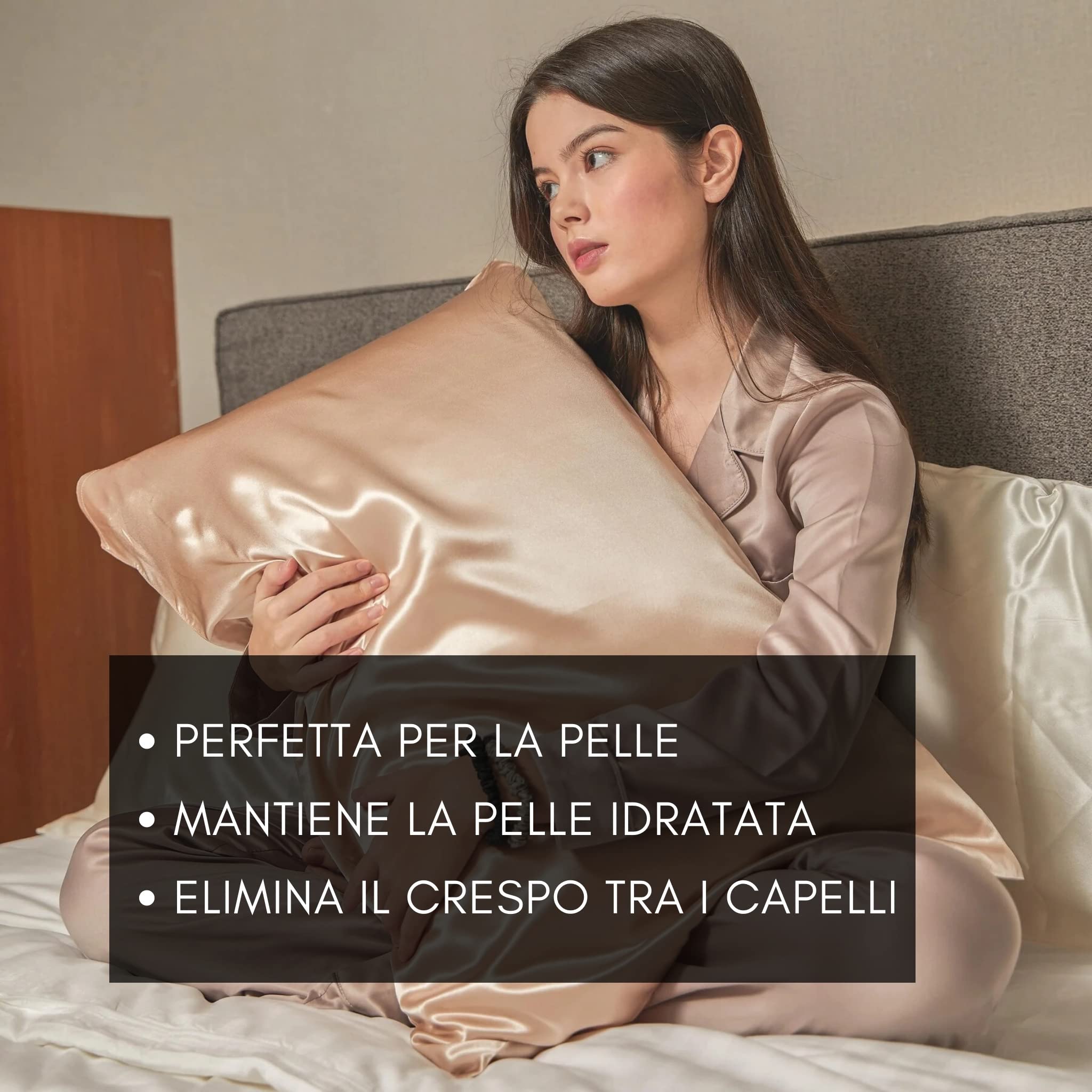 OFFTOPIC Federa 100% Seta Anticrespo e Antirughe, Federe in Seta 22 Momme Certificata OekoTex Antibatterica, Fodere Cuscini Letto Idea Regalo Perfetta, Chiusura Senza Zip 50x75 Caramel