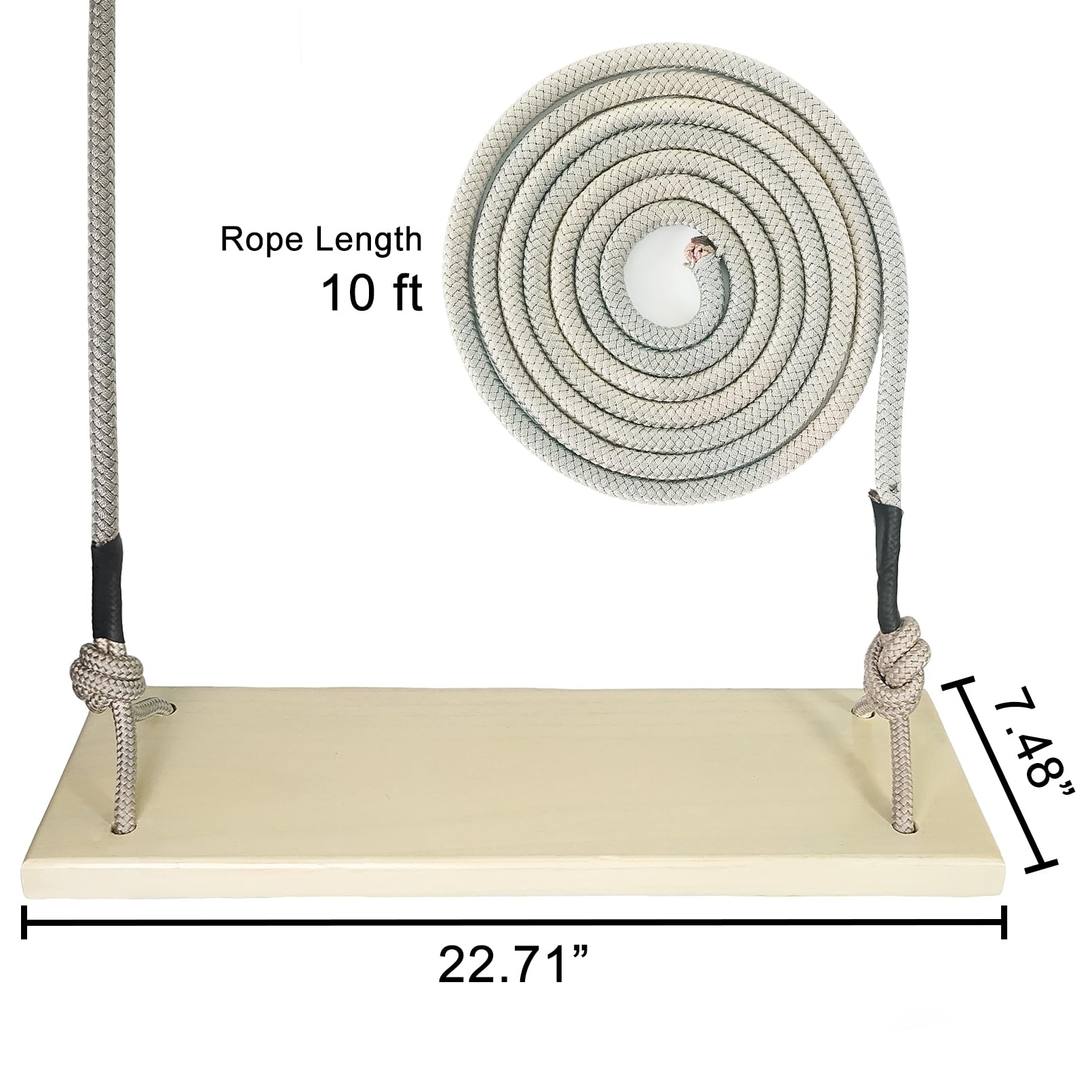 Luwint Asiento de columpio de madera, 22 x 7.5 pulgadas, columpio colgante de madera natural resistente con cuerdas de nailon de 10 pies para interiores y exteriores, capacidad de 350 libras