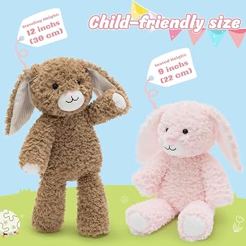 MorisMos Bunny Plush Stuffed Bunnies Bulk, 30cm Floppy Bunny Stuffed Animals for Girls Birthday Gifts Basket Stuffers Kids Party Favors Decorations Christmas Valentines Day(Pink,Brown