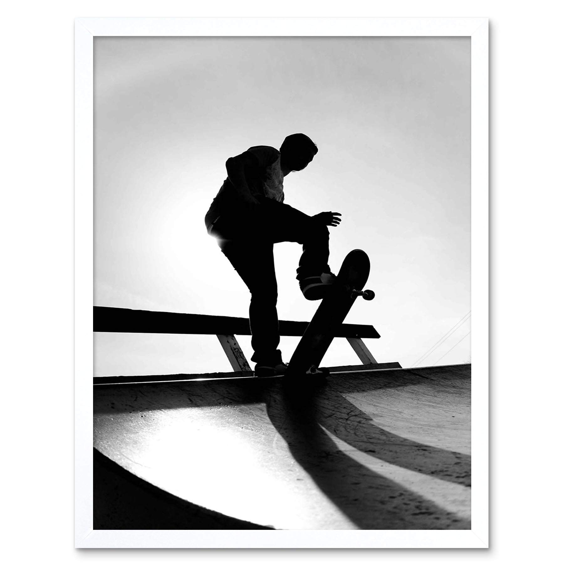 Wee Blue Coo Photography Sport Skateboarding Skater Silhouette Art Print Framed Poster Wall Decor 12X16 Inch
