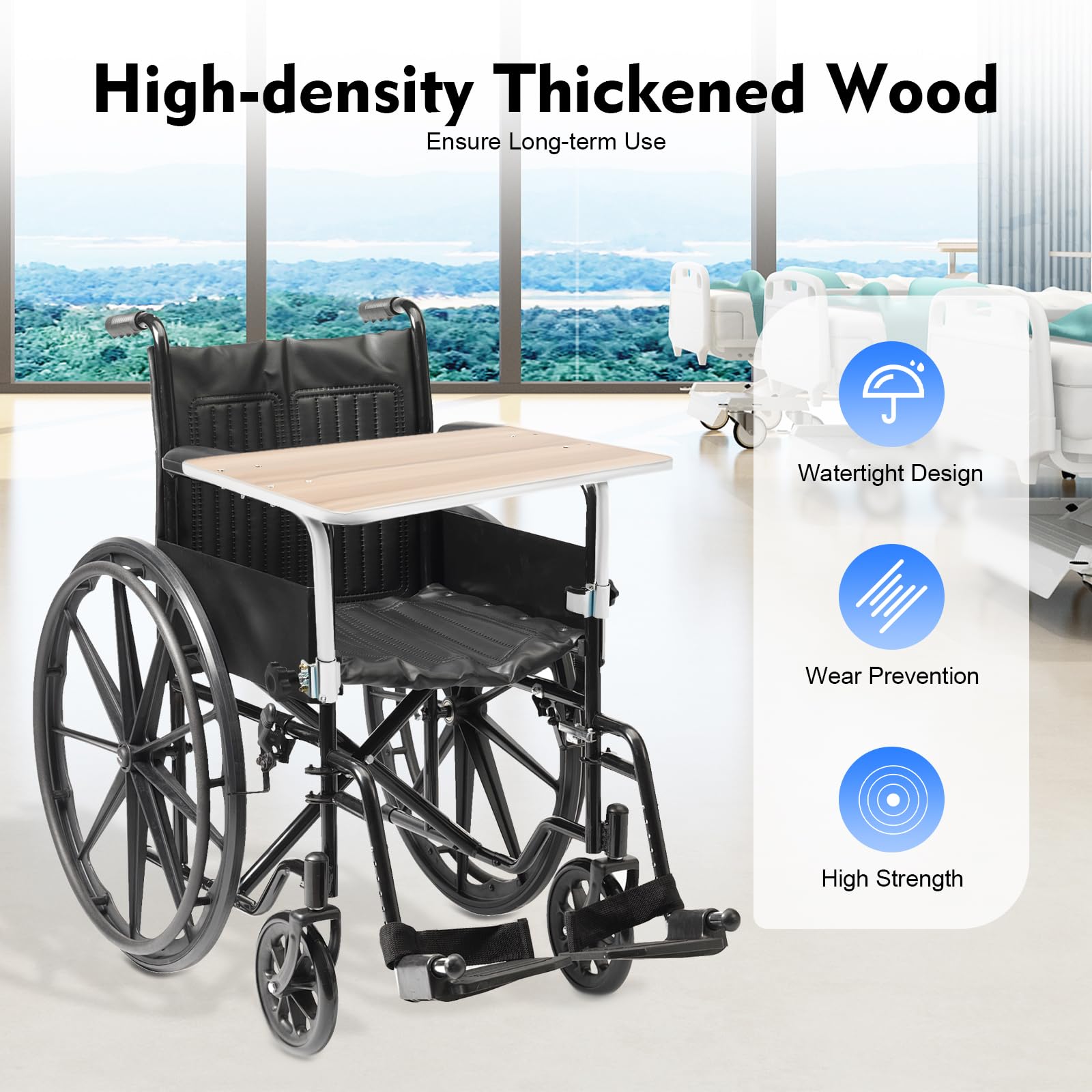 Headery Wheelchair Tray Table, 22.4 * 12in Wood Portable Food Holder, Foldable Adjustable Over Laptop Stand with Durable Steel Tube Support for Eating Reading Writing (Coffee)