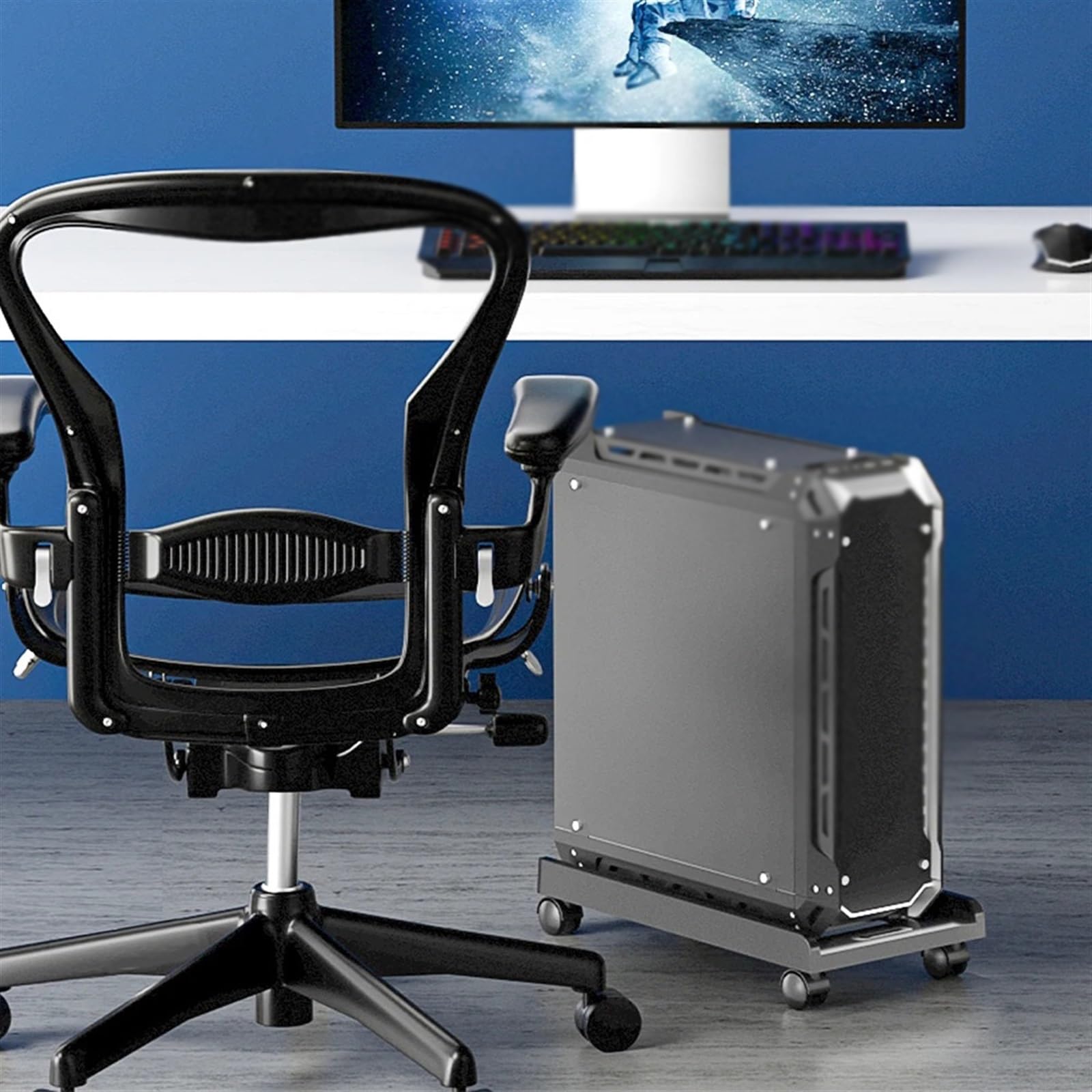 PC Tower stojak mobilny stojak na procesor regulowany z 4 kółkami ABS materiał akcesoria biurkowe uchwyt do domowego biura PC stojak na dywan