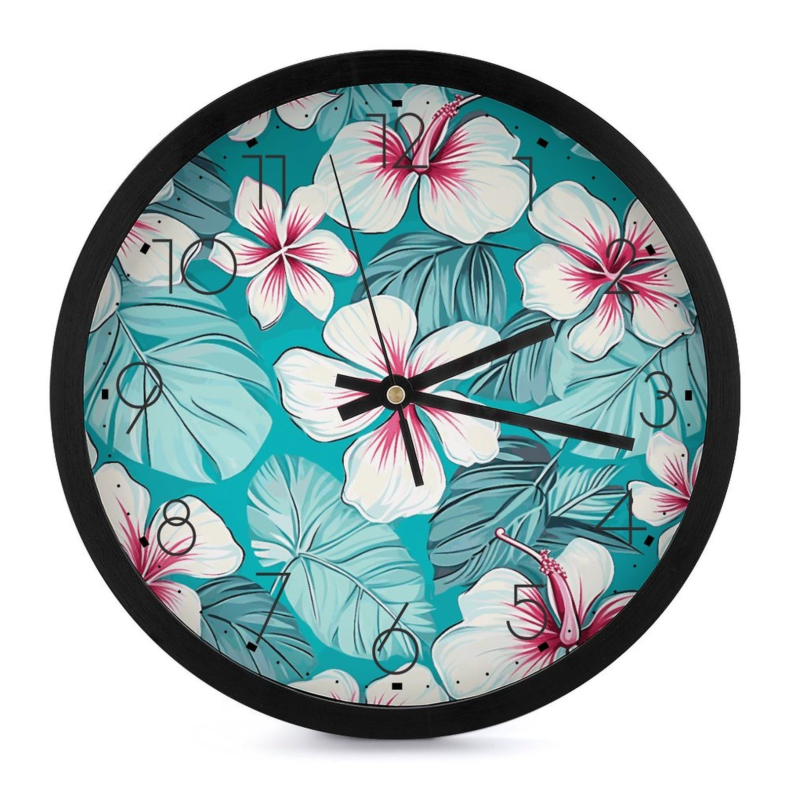 Horloge murale numérique fleur d'hibiscus pour décoration salon à piles