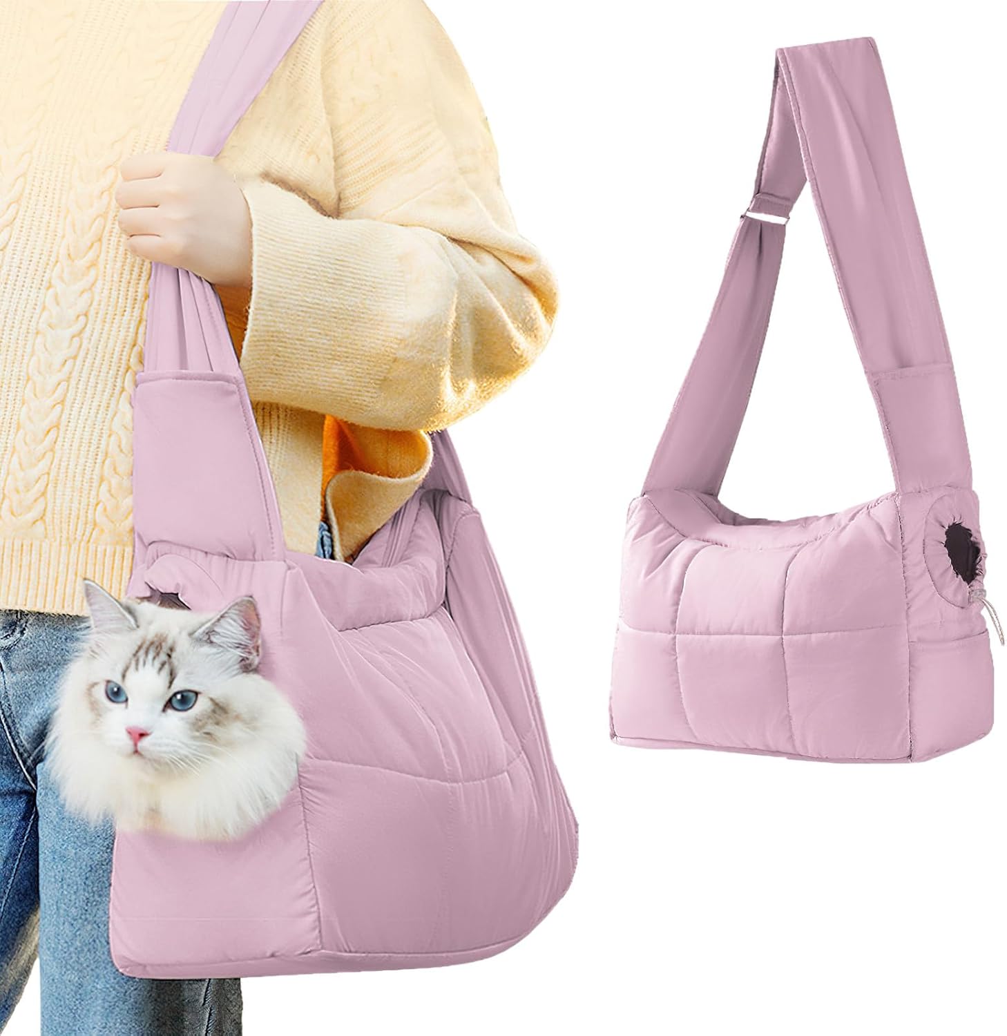 Pet Sling Carrier Soft Cat Carrying Bag with Support Pad Puppy Purse Carrier Adjustable Strap Travel Backpack for Small Dogs Kitten, Purple