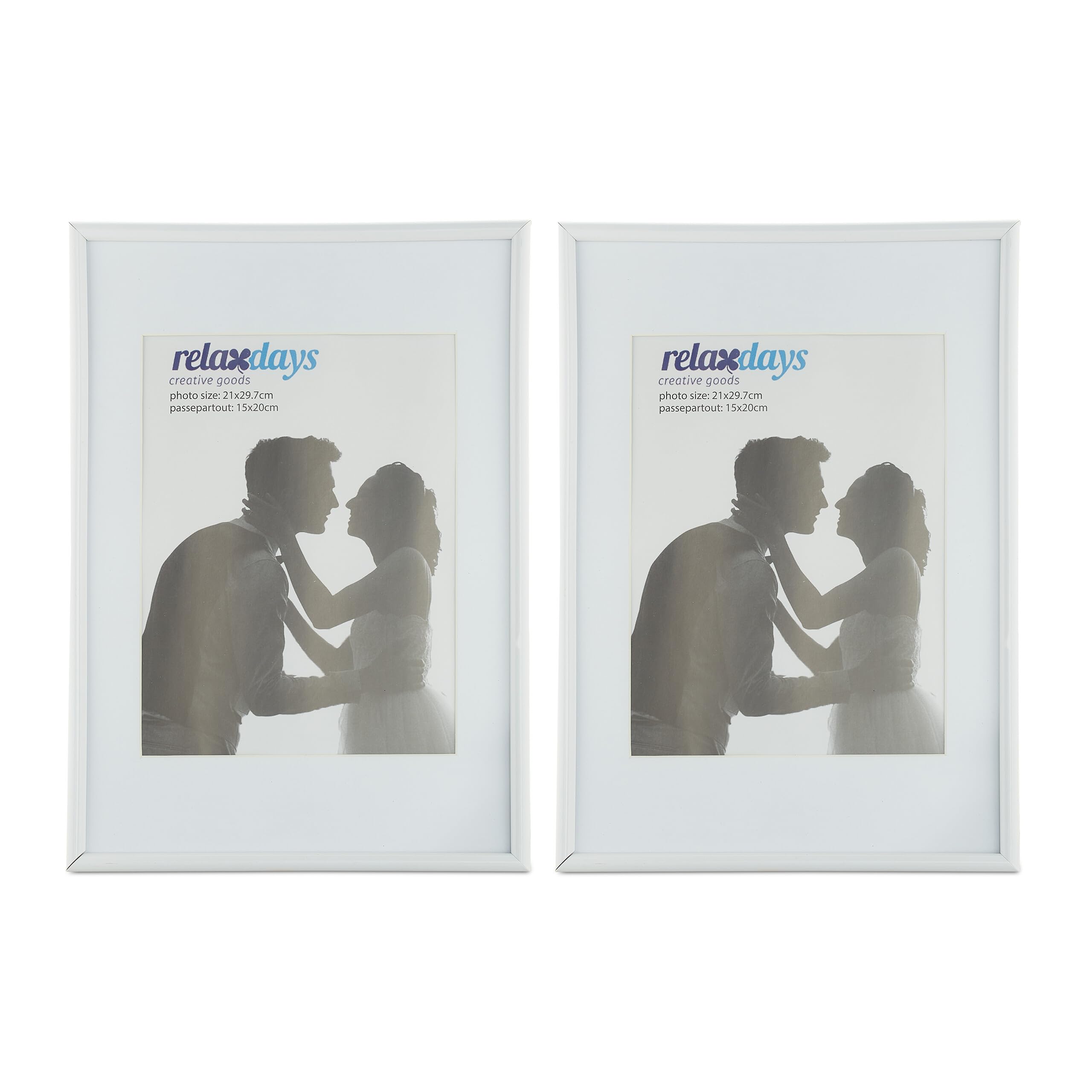 Relaxdays Pack 2 Marcos Fotos, Formato A4, Paspartú de 15x20, para Pared o Superficies, Horizontal o Vertical, Blanco