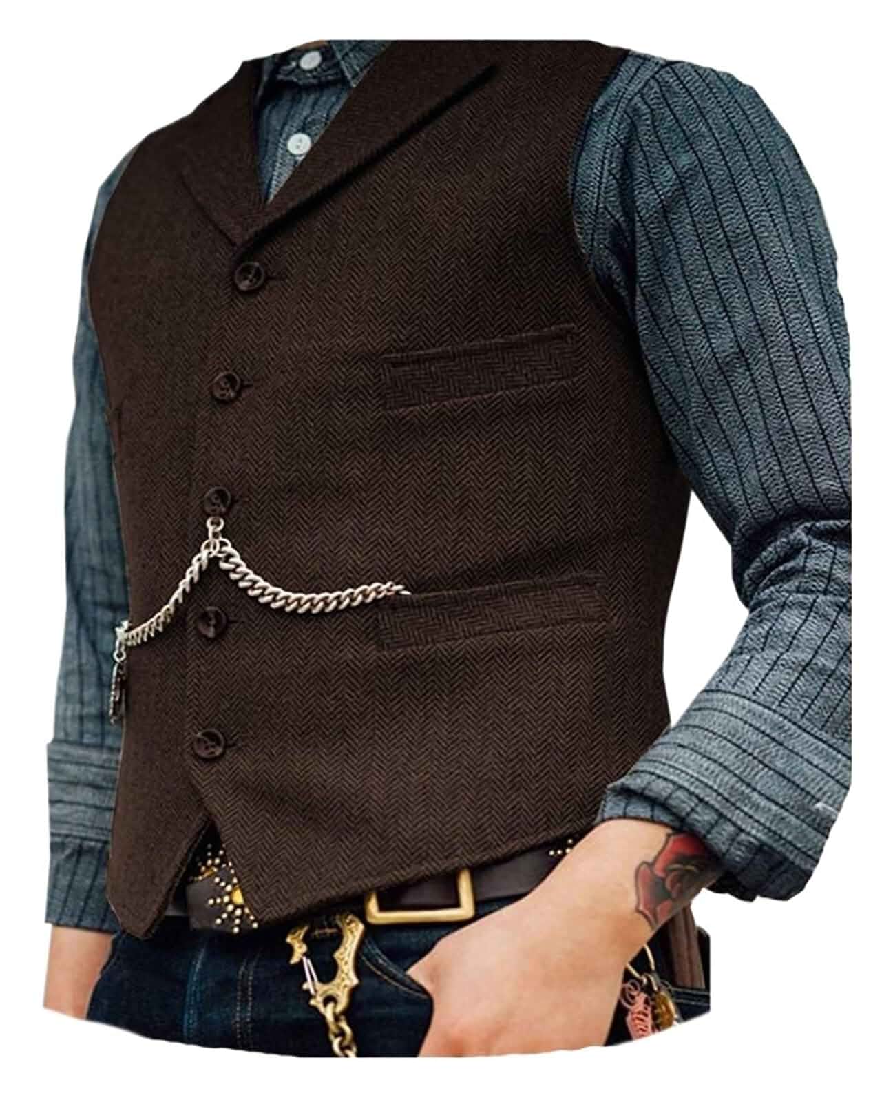 Men's Wool Tweed Herringbone Vest Classic Suit Waistcoat for Tuxedo Sleeveless Jacket Vest For Men Timeless retro elegance Versatile for formal and casual wear Tailored slim-fit silhouette
