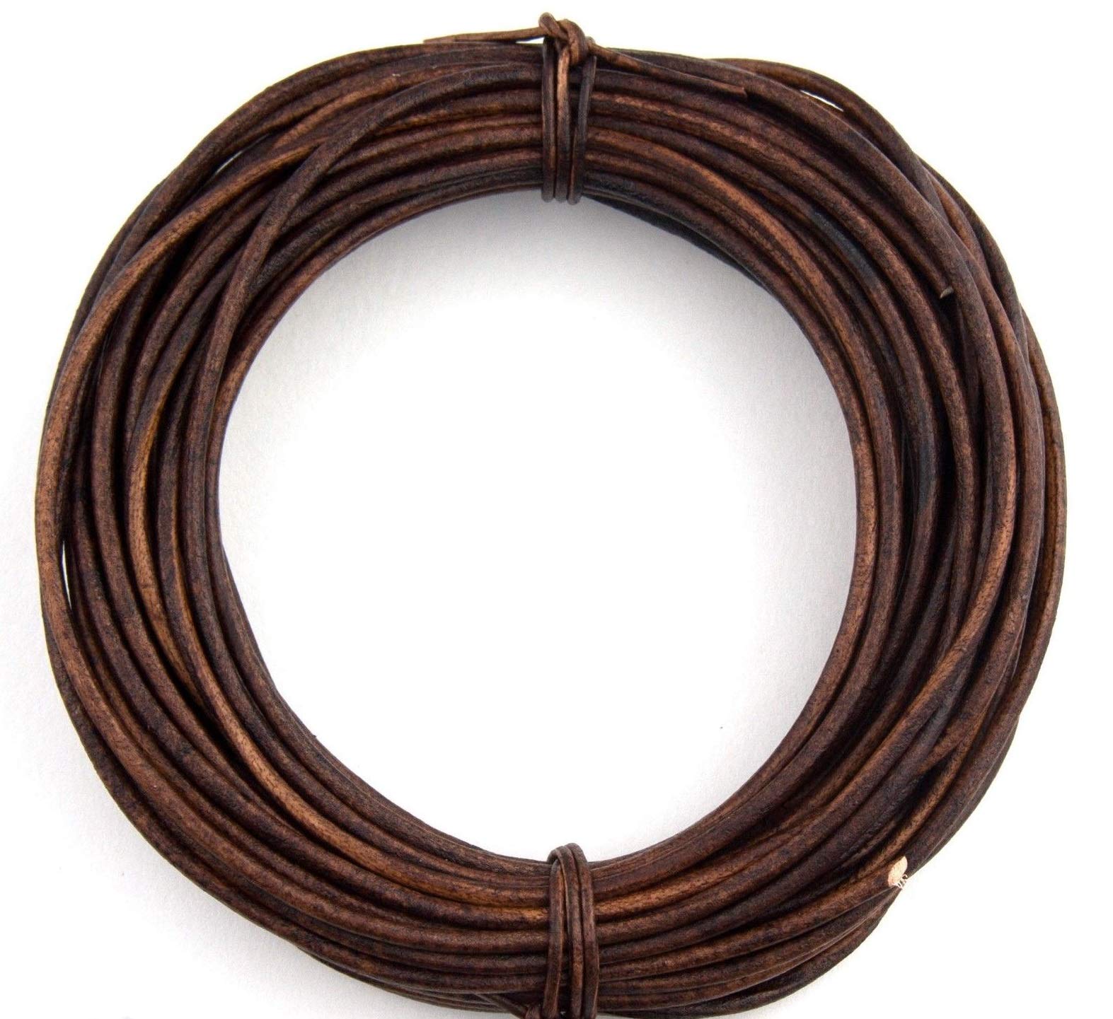 Brown Distressed Natural Dye Round Leather Cord 3mm 3 Meters (3.28 Yards)