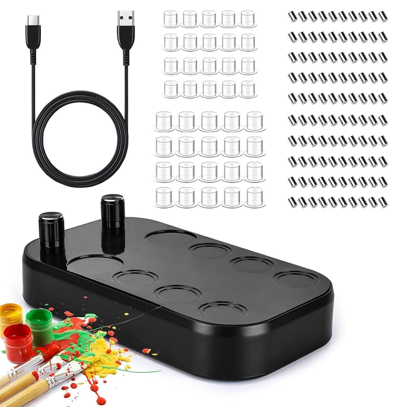 Tattoo Ink Mixer, Ink Mixer Set With 40 Color Cups And 200 Stirrer Rods, Reinforced Base Design, Adjustable Speed For Art Color Tuning, Laboratory, Pigment