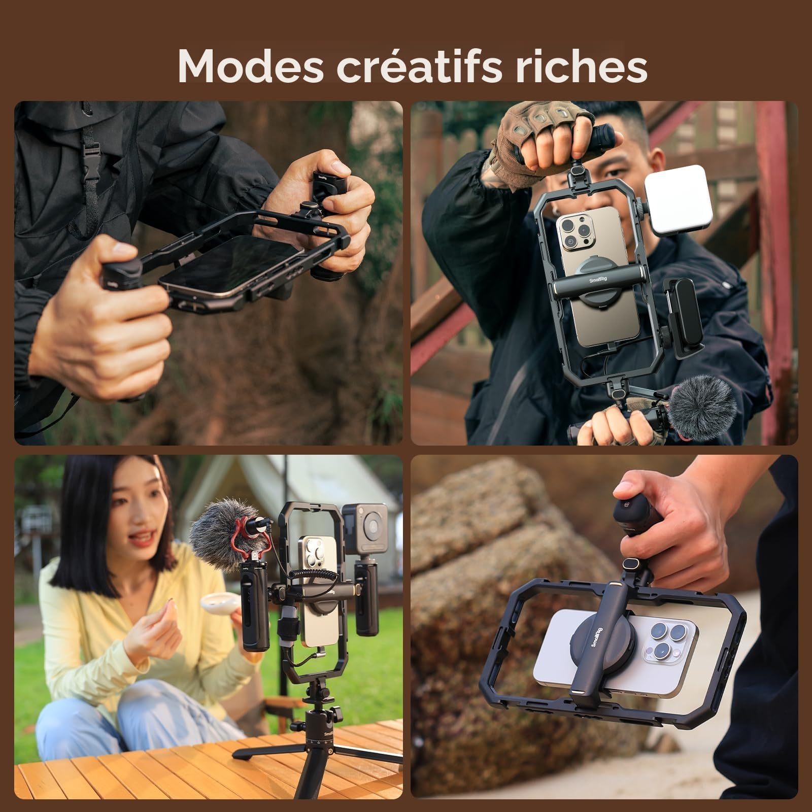 SMALLRIG Kit de Montage Vidéo Universel Tout-en-Un pour Téléphone avec Éclairage LED/Microphone/Trépied/Deux Poignées/Support de Batterie Externe, pour Vlogging et Diffusion en Direct - 4704