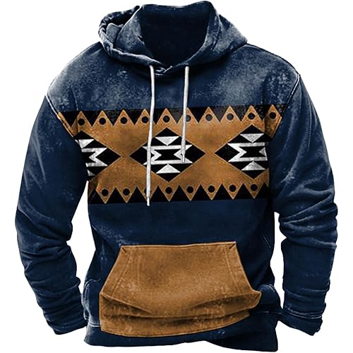 Aymnlox Hoodies for Men Western Aztec Ethnic Lightweight Hooded Sweatshirts Casual Long Sleeve Ethnic Print Loose Pullover