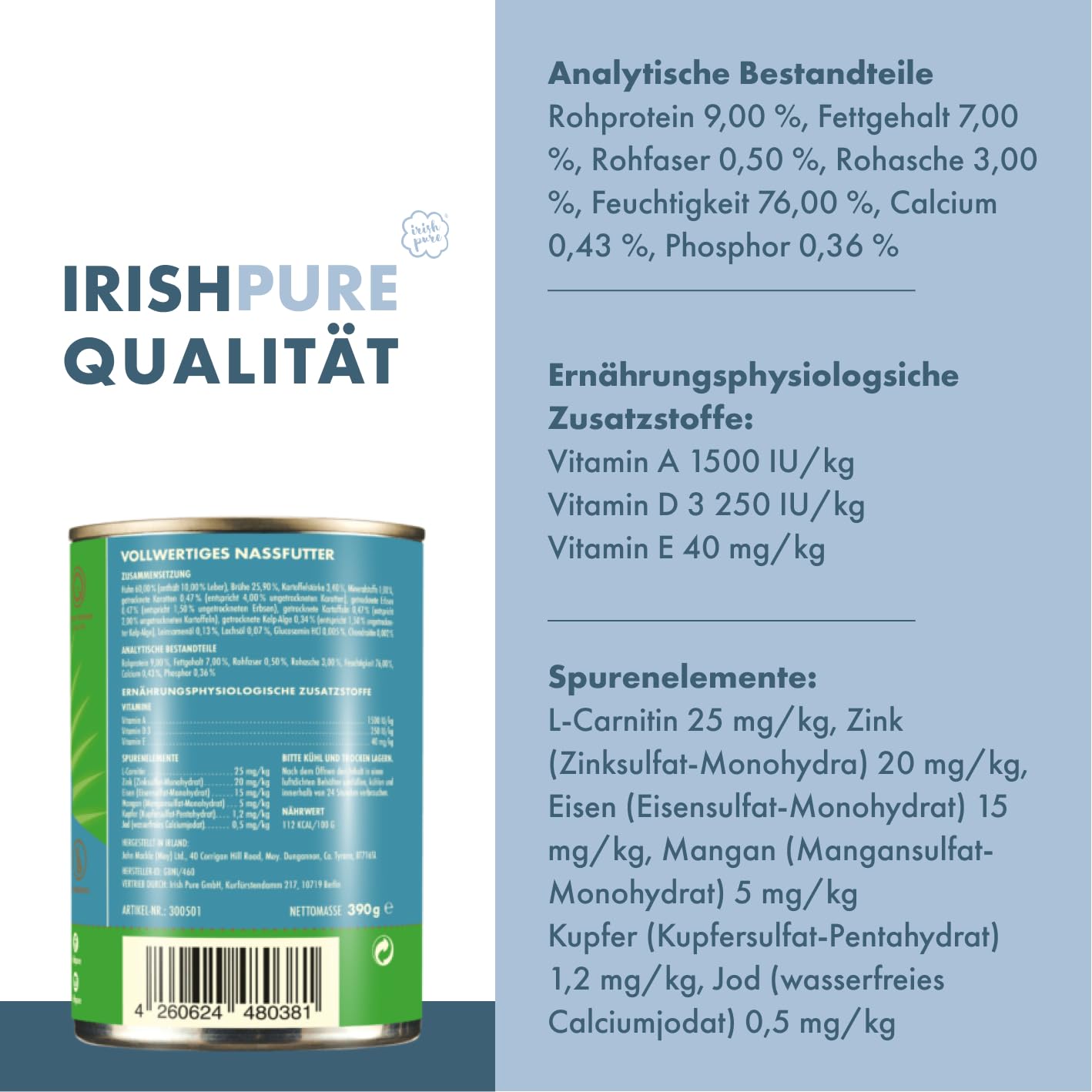 Irish Pure Premium Junior Nourriture Humide pour Chiens | 6 x 390 g | Poulet Irlandais | Vitamines | sans céréales | Sensitive | avec Superfood Kelp Algue | Nourriture Humide pour Toutes Les Races