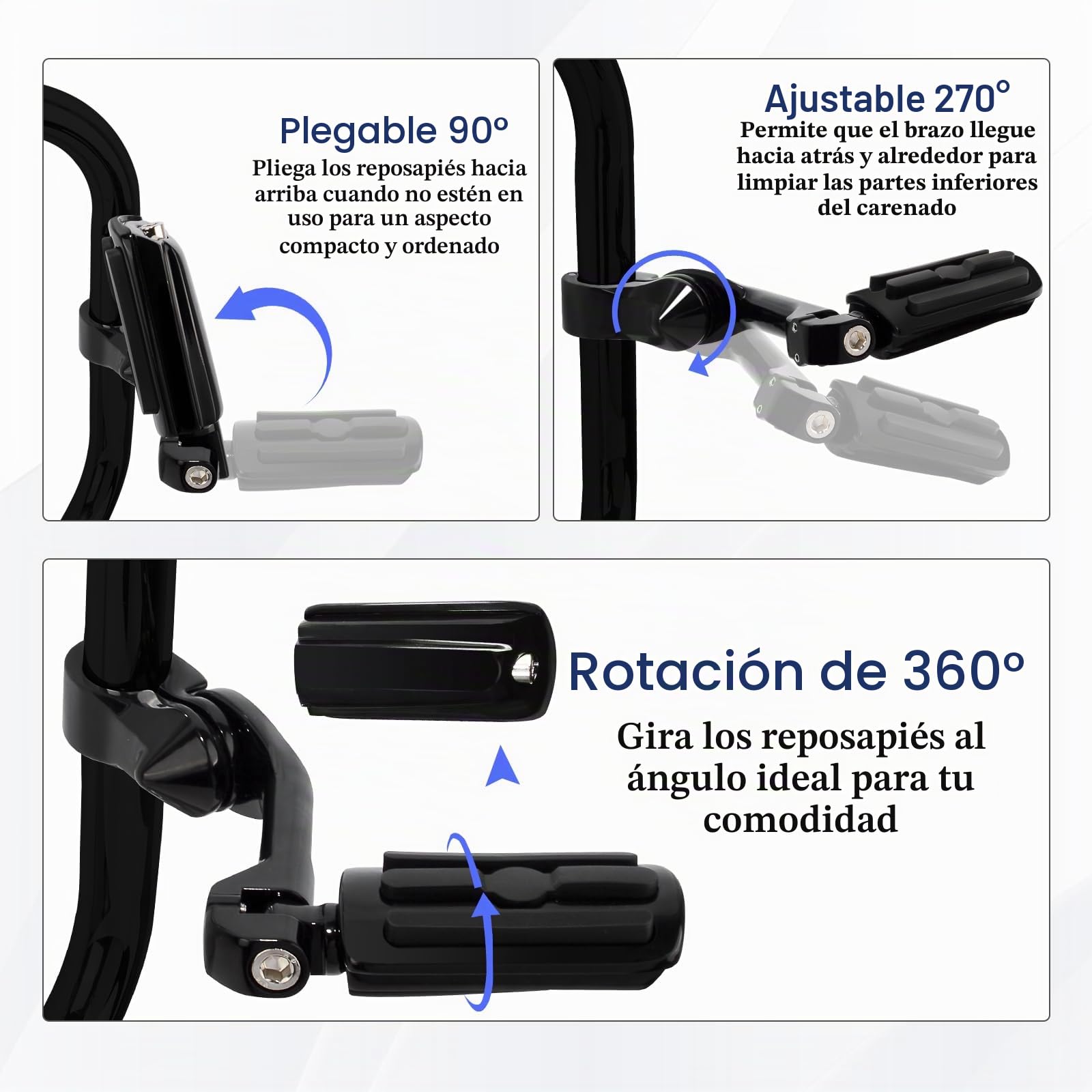 Estriberas ajustables HOKUOTOLITE de 32 mm (1,25") para carretera con kit de montaje en ángulo largo, universales para Harley, Honda, Kawasaki, Suzuki, Yamaha, Indian y Victory Motorcycler. NEGRO.