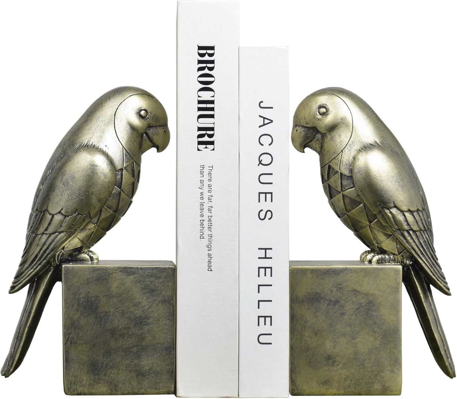 Gold Parrot Book Ends for Shelves,Vintage Bird Decorative Bookends,Resin Book Stopper for Books,Parrot Statue Gifts for Woman Home Office Bookshelf Decor,Unique Book Lover Gift