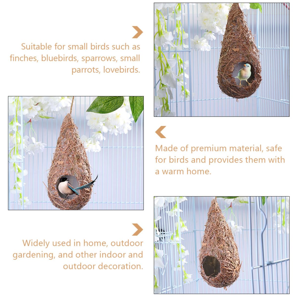 TOYANDONA Set 5 Nidi di Paglia Intrecciati a Mano per Uccelli, Casette Sospese Resistenti e Traspiranti, Rifugio Accogliente per Uccelli e Piccoli Animali, Decorazione per Giardino e Casa