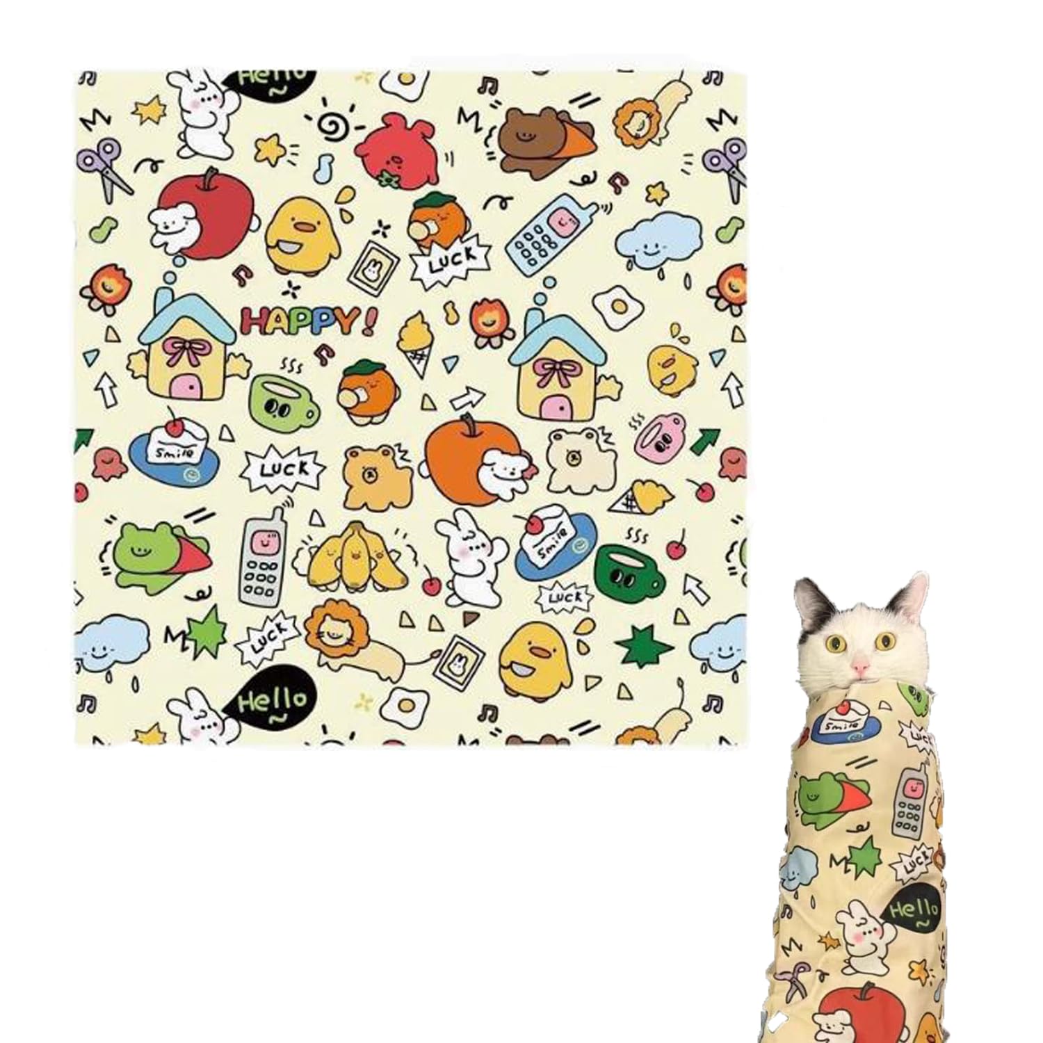 Bolsa De Aseo para Gatos, 70 x 70 Cm, Manta Autoadhesiva, Bolsa De Sujeción Ajustable para Gatos para Corte De Uñas, Administración De Medicamentos, Gotas para Ojos, Limpieza De Oídos(XL)