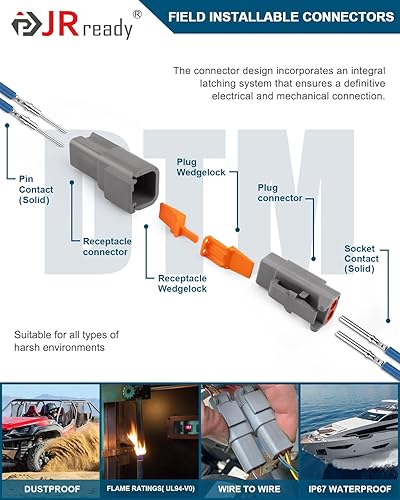 Miniatura 3 de JRready Deutsch - Juego de conectores DTM de 2 4 pines, ST6330-204, impermeables, con contactos sólidos de tamaño 20 (16 pares de conectores de 2