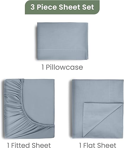 Miniatura 3 de Martex Juego de sábanas de 3 piezas de 200 hilos de fibra larga, 100% algodón orgánico, 1 sábana bajera, 1 sábana encimera, 1 funda de almohada,