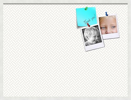 Miniatura 2 de PinPix Tablón de anuncios de corcho de 40 x 30 pulgadas. Este tablero decorativo enmarcado viene con diseño de celosía blanco beige y un marco